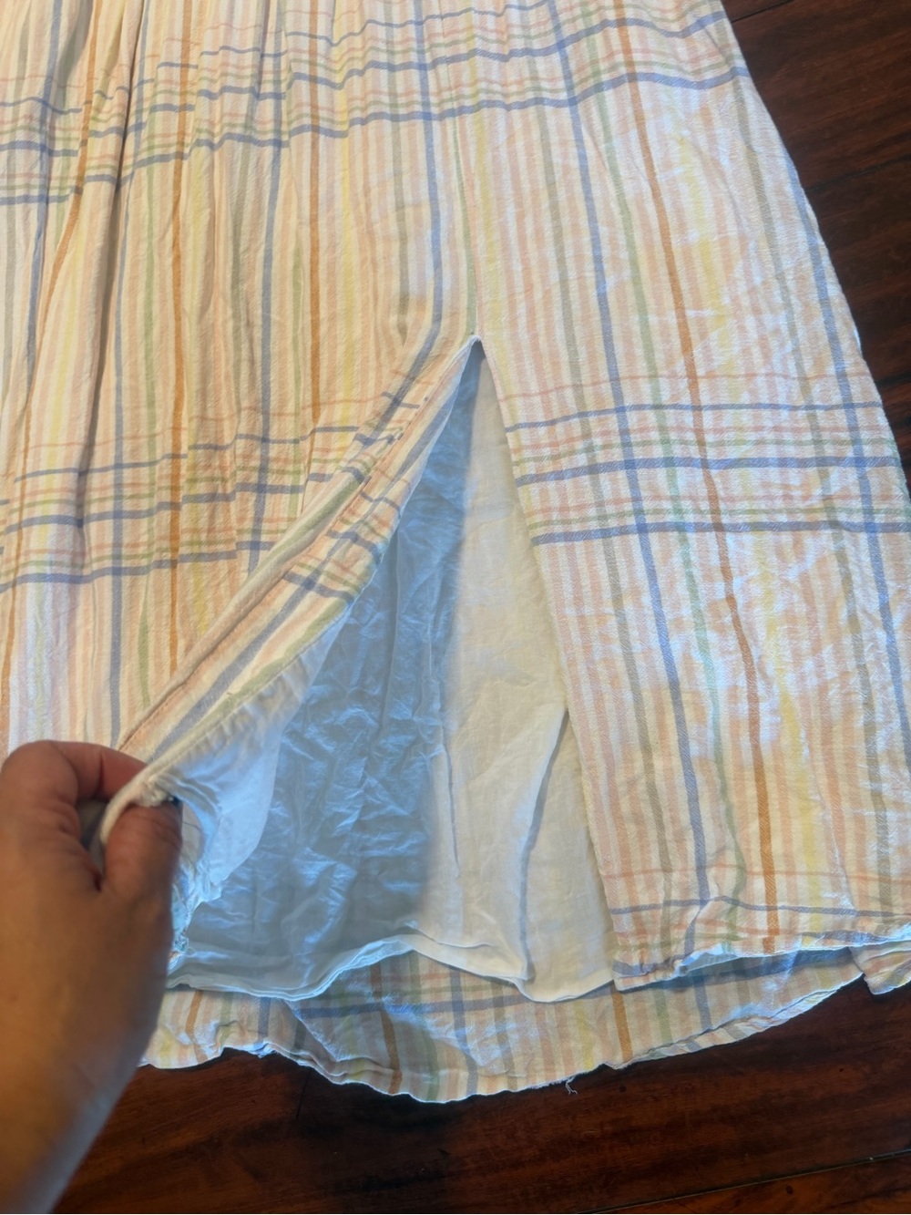Madewell Cream Midi Dress with Pastel Blue & Pale Pink Plaid - Picture 11 of 13